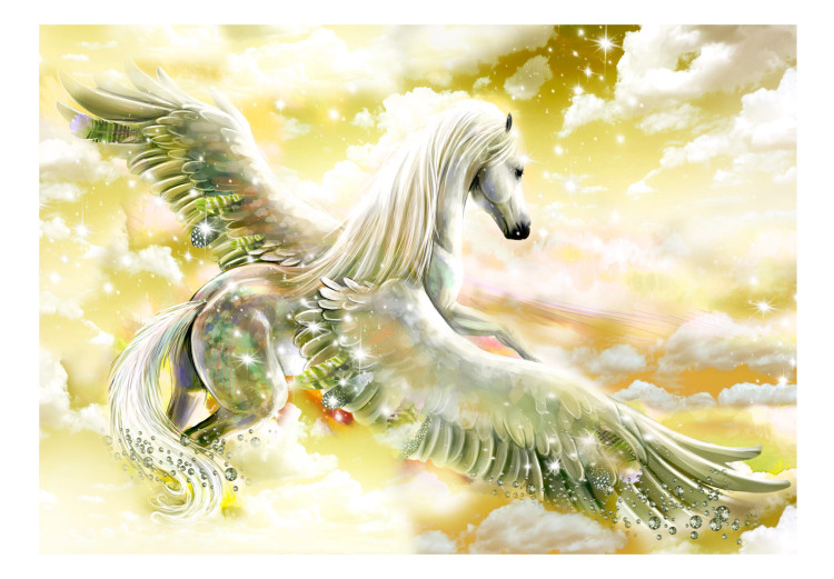 Photo Wallpaper Pegasus - magical motif of a flying horse in clouds in yellow designs 107257 additionalImage 1
