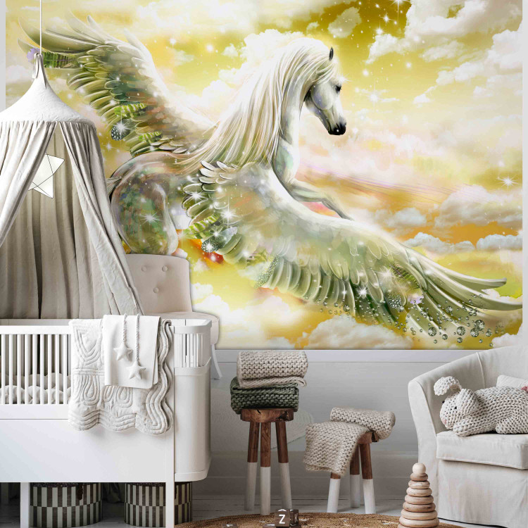 Photo Wallpaper Pegasus - magical motif of a flying horse in clouds in yellow designs 107257 additionalImage 4