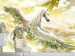 Photo Wallpaper Pegasus - magical motif of a flying horse in clouds in yellow designs 107257
