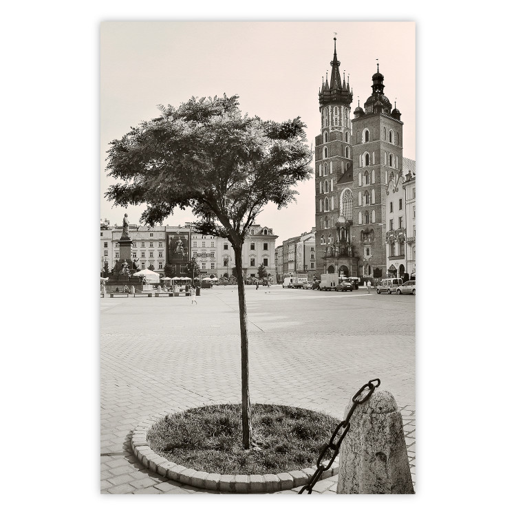 Poster Krakow: St. Mary's Basilica - monument of one of Poland's cities in sepia 118157