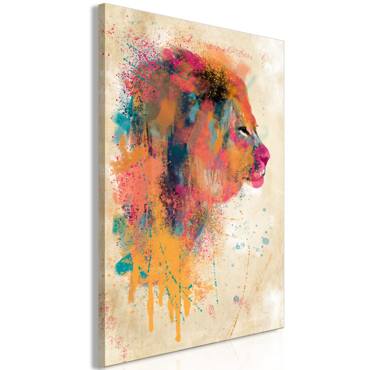 Canvas Art Print Watercolor Lion (1-part) vertical - futuristic colorful animal 128857 additionalImage 2