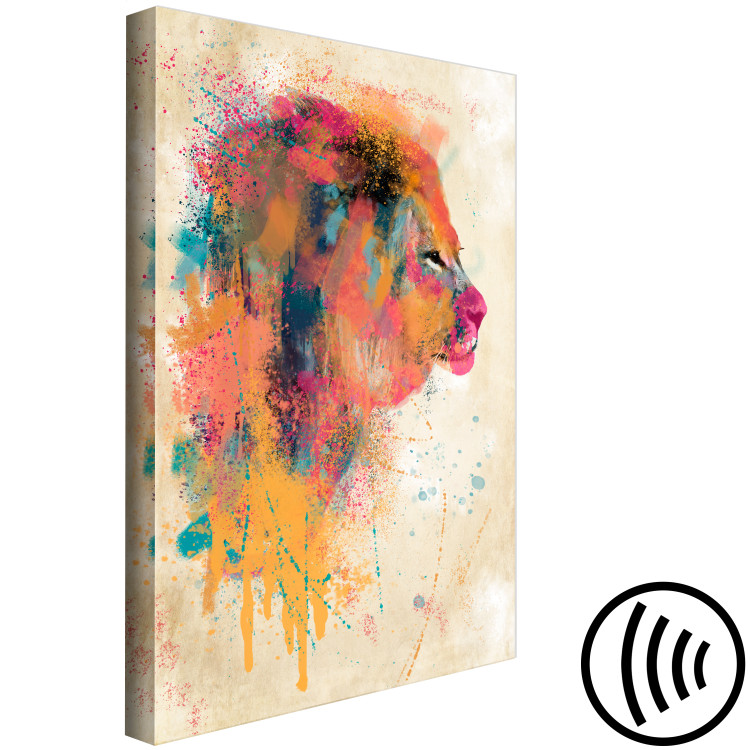 Canvas Art Print Watercolor Lion (1-part) vertical - futuristic colorful animal 128857 additionalImage 6