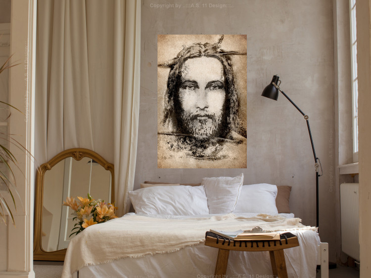 Wall Poster Turin Shroud in Sepia - brown sacred composition with the face of the saint 129357 additionalImage 2