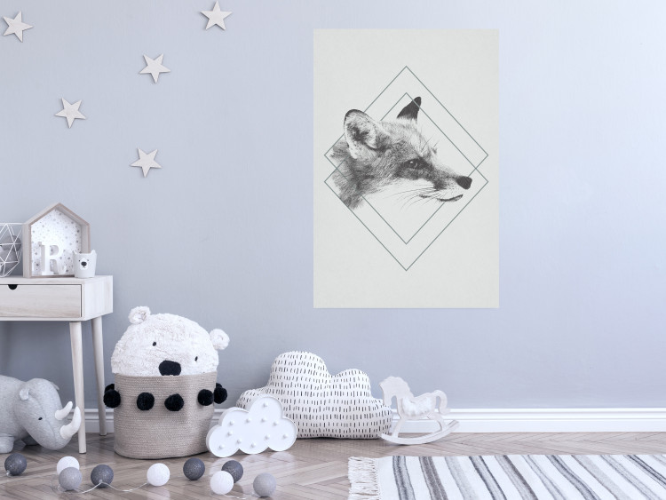 Poster Sly Fox - portrait of an animal in sketch form on a solid background 130757 additionalImage 2