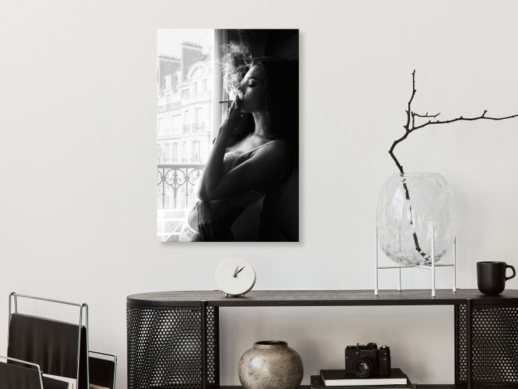 Canvas Blissful Moment (1-piece) Vertical - black and white woman at the window 132257 additionalImage 3