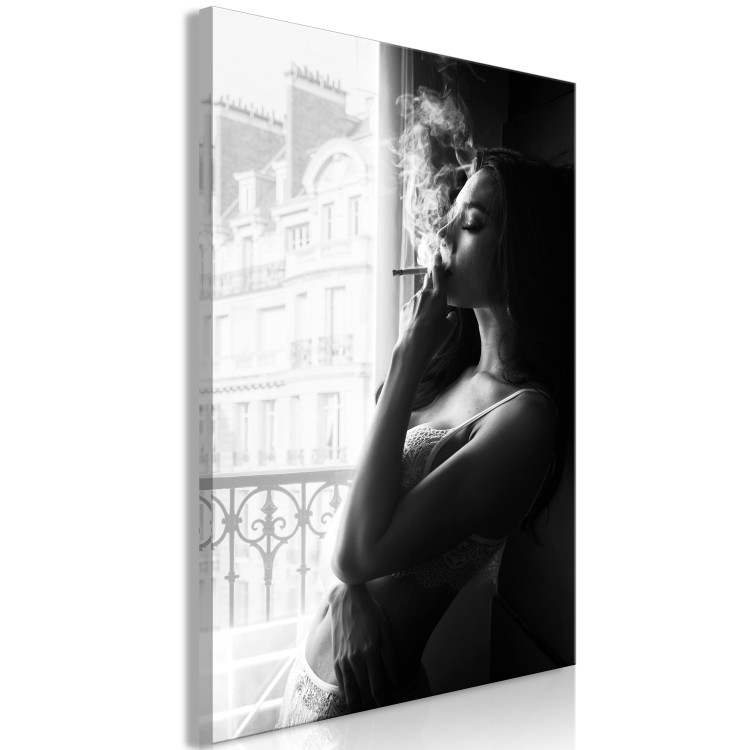 Canvas Blissful Moment (1-piece) Vertical - black and white woman at the window 132257 additionalImage 2