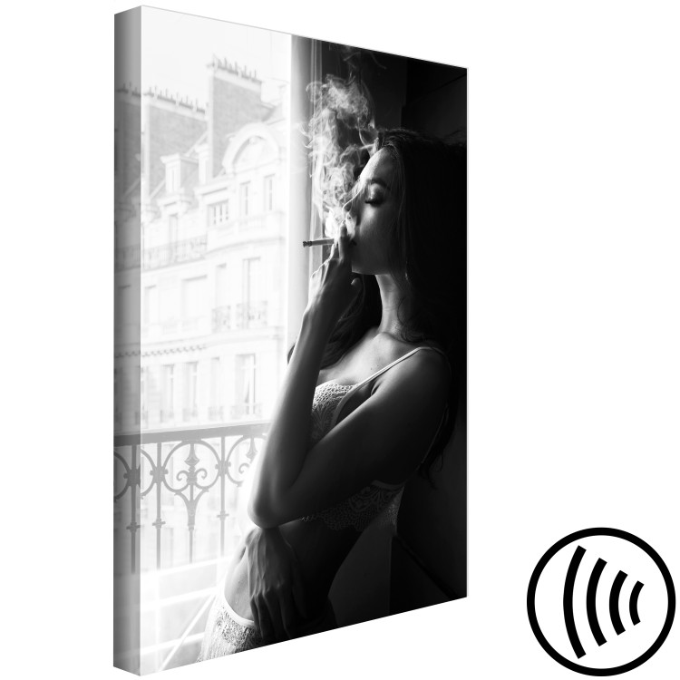 Canvas Blissful Moment (1-piece) Vertical - black and white woman at the window 132257 additionalImage 6