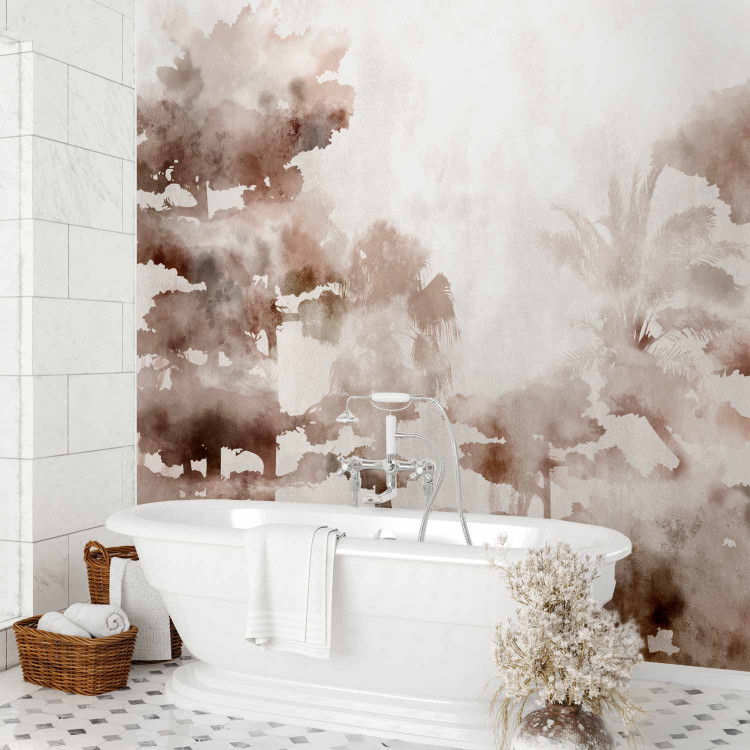 Wall Mural Painted forest - landscape with trees in shades of brown on a white background 134457 additionalImage 8
