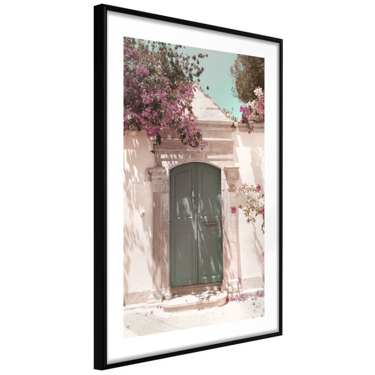 Wall Poster Charming Alley - architecture of a wall with a green entrance in the sunlight 135757 additionalImage 4