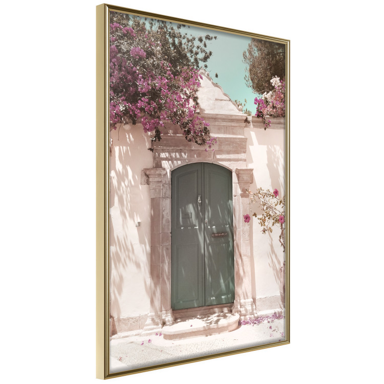Wall Poster Charming Alley - architecture of a wall with a green entrance in the sunlight 135757 additionalImage 10