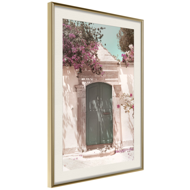 Wall Poster Charming Alley - architecture of a wall with a green entrance in the sunlight 135757 additionalImage 4