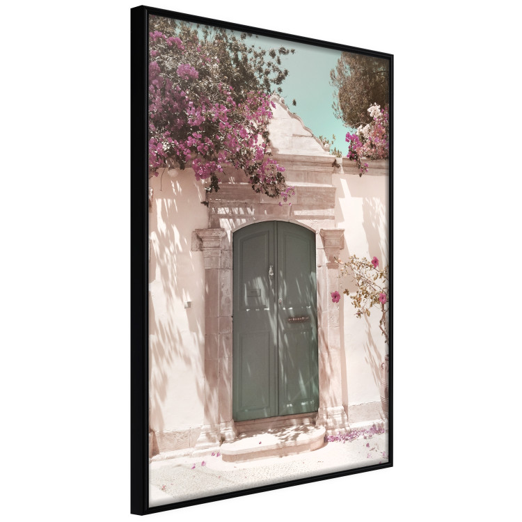 Wall Poster Charming Alley - architecture of a wall with a green entrance in the sunlight 135757 additionalImage 6