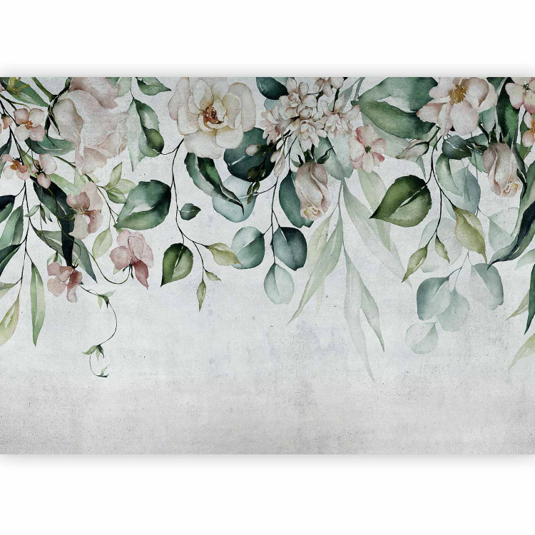 Wall Mural Hanging gardens - plant motif with hanging flowers and retro leaves 135957 additionalImage 1