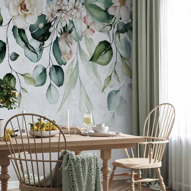 Wall Mural Hanging gardens - plant motif with hanging flowers and retro leaves 135957 additionalImage 4