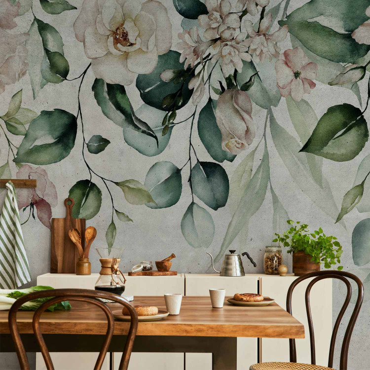 Wall Mural Hanging gardens - plant motif with hanging flowers and retro leaves 135957 additionalImage 6