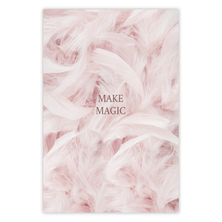 Wall Poster Pink Feathers - fluffy pastel composition with English text 136457