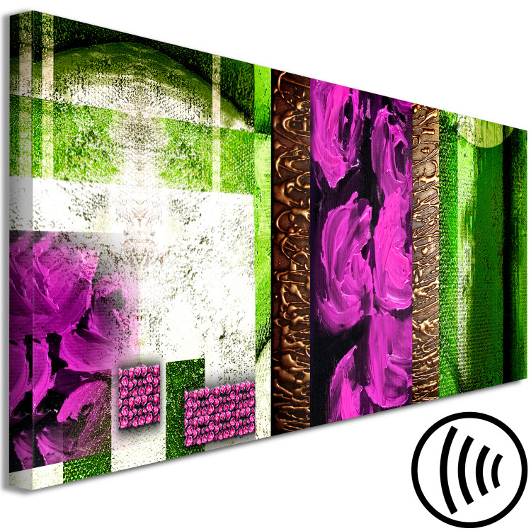 Canvas Art Print Abstraction with Roses (1-piece) Narrow - pink flowers and green background 138357 additionalImage 6