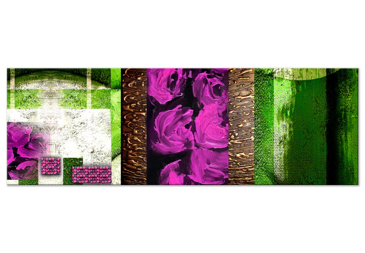 Canvas Art Print Abstraction with Roses (1-piece) Narrow - pink flowers and green background 138357