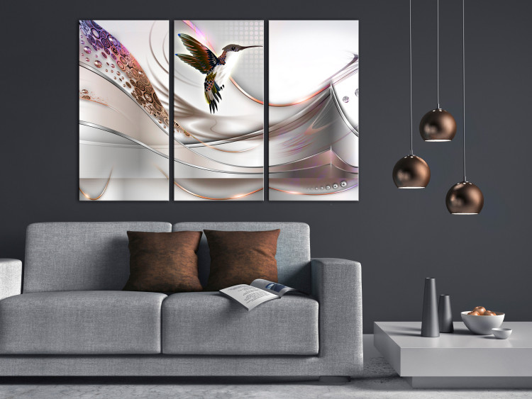 Canvas Hummingbird in Abstraction (3-piece) Wide - bird in flight and bright background 143457 additionalImage 3