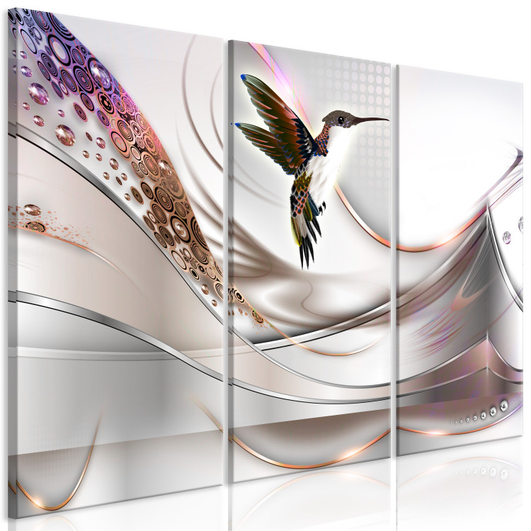 Canvas Hummingbird in Abstraction (3-piece) Wide - bird in flight and bright background 143457 additionalImage 2