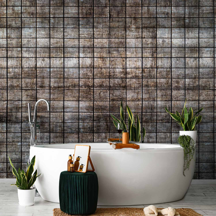 Wall Mural Wooden tiles - dark grey background with a pattern of small rectangles 144957 additionalImage 8