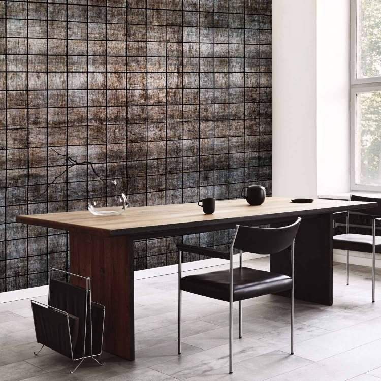 Wall Mural Wooden tiles - dark grey background with a pattern of small rectangles 144957 additionalImage 7