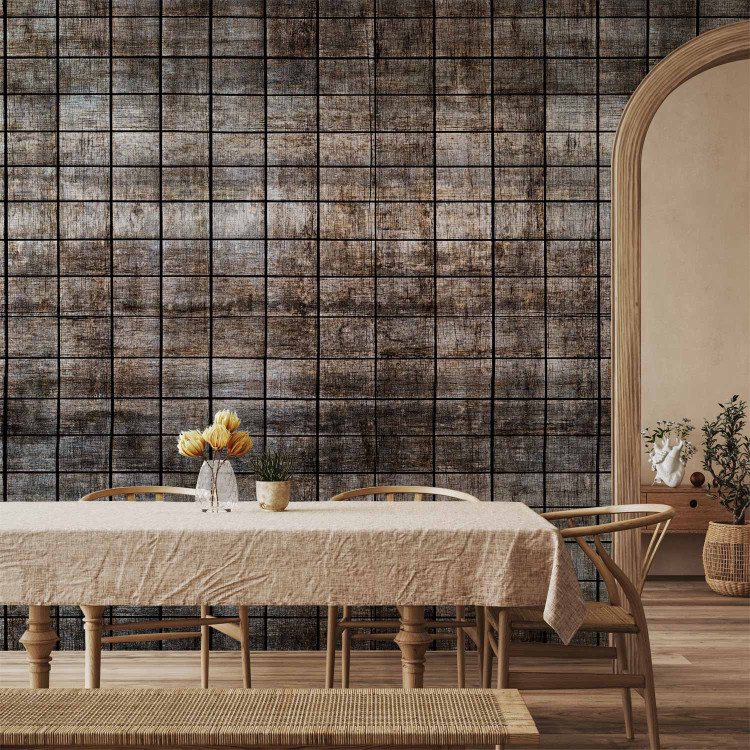 Wall Mural Wooden tiles - dark grey background with a pattern of small rectangles 144957 additionalImage 6