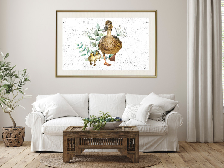 Wall Poster The Family of Ducks - Cute Painted Animals and Plants on the Background With Splashes 145757 additionalImage 19