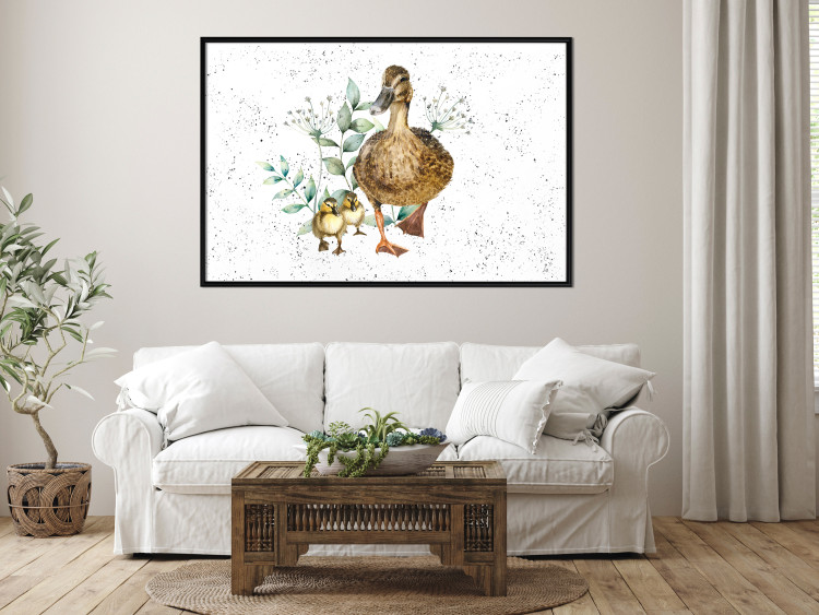 Wall Poster The Family of Ducks - Cute Painted Animals and Plants on the Background With Splashes 145757 additionalImage 15