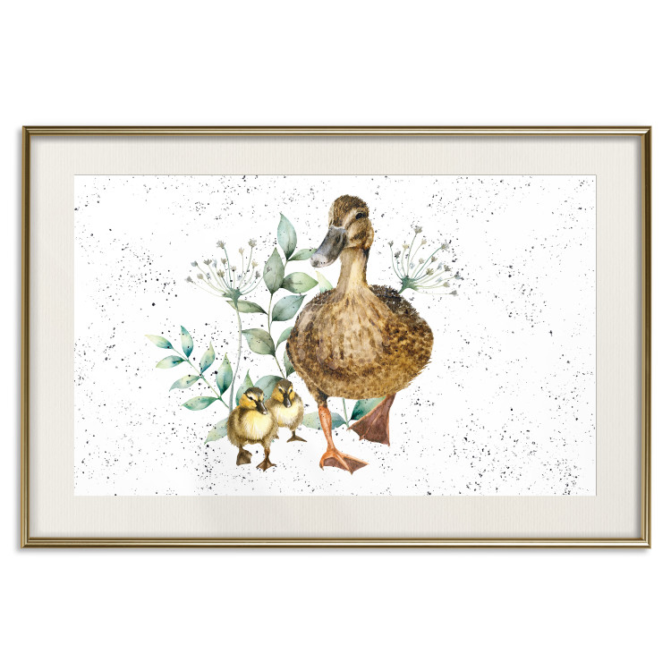 Wall Poster The Family of Ducks - Cute Painted Animals and Plants on the Background With Splashes 145757 additionalImage 25