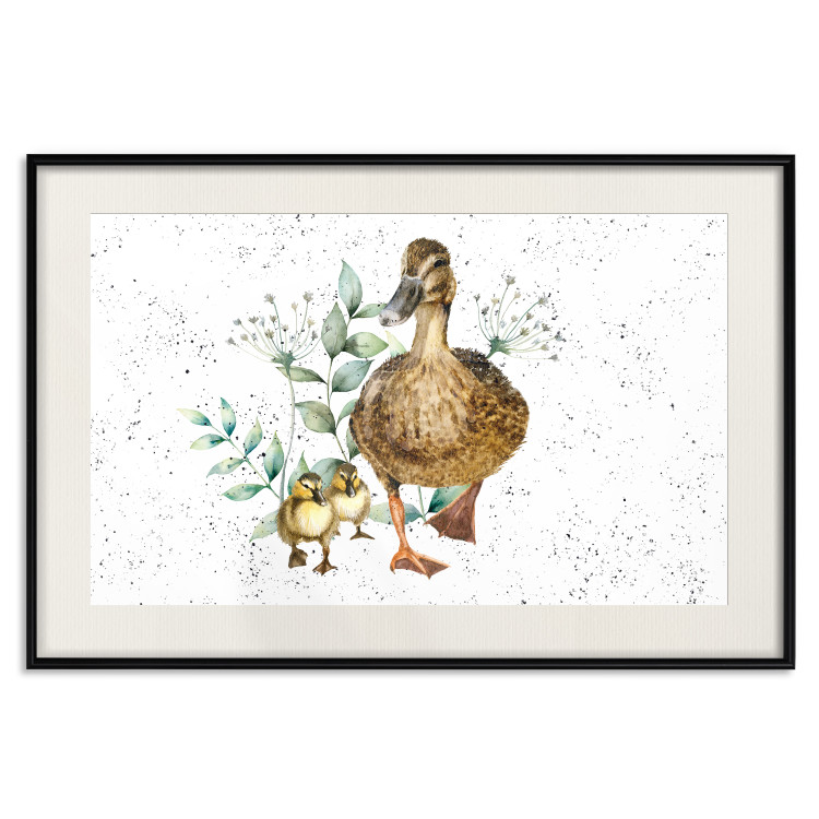 Wall Poster The Family of Ducks - Cute Painted Animals and Plants on the Background With Splashes 145757 additionalImage 27