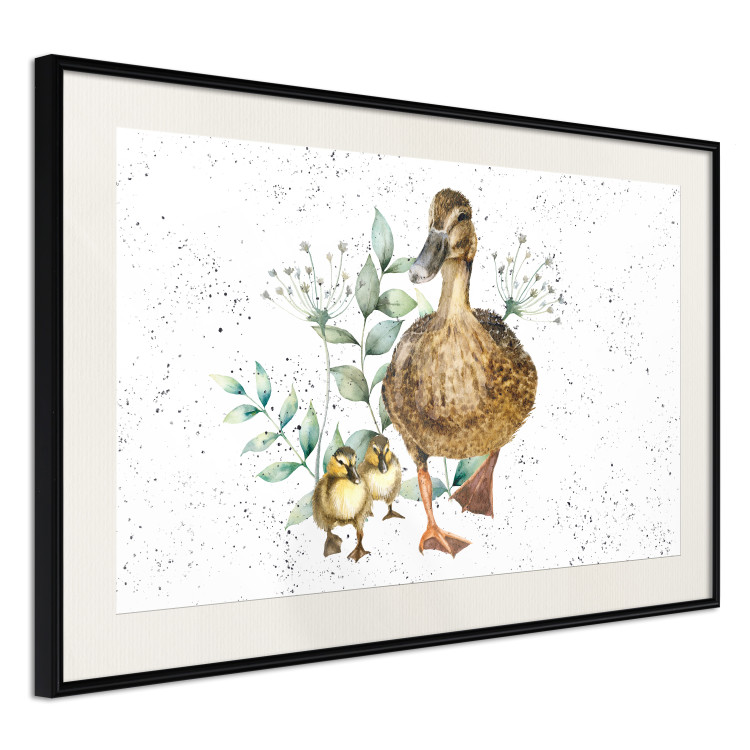 Wall Poster The Family of Ducks - Cute Painted Animals and Plants on the Background With Splashes 145757 additionalImage 9