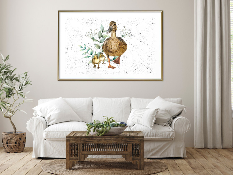 Wall Poster The Family of Ducks - Cute Painted Animals and Plants on the Background With Splashes 145757 additionalImage 14