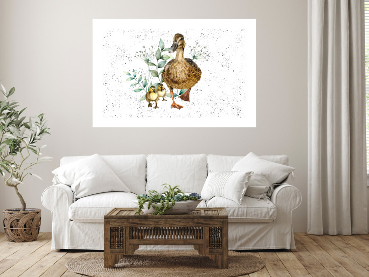 Wall Poster The Family of Ducks - Cute Painted Animals and Plants on the Background With Splashes 145757 additionalImage 11