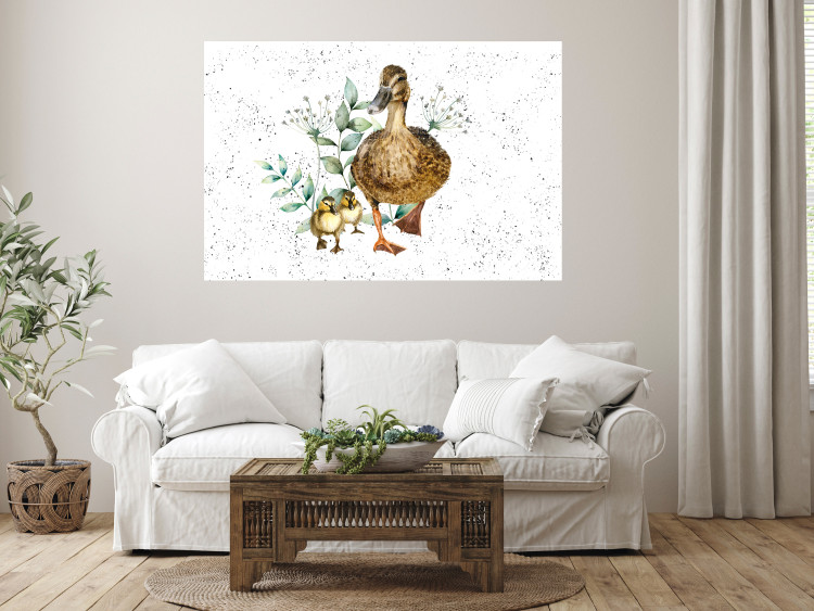 Wall Poster The Family of Ducks - Cute Painted Animals and Plants on the Background With Splashes 145757 additionalImage 10