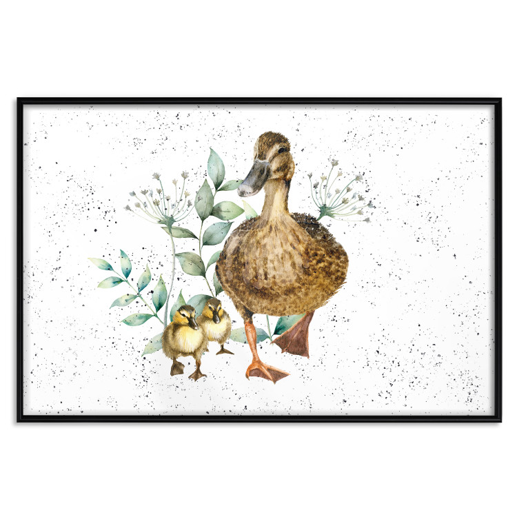 Wall Poster The Family of Ducks - Cute Painted Animals and Plants on the Background With Splashes 145757 additionalImage 22