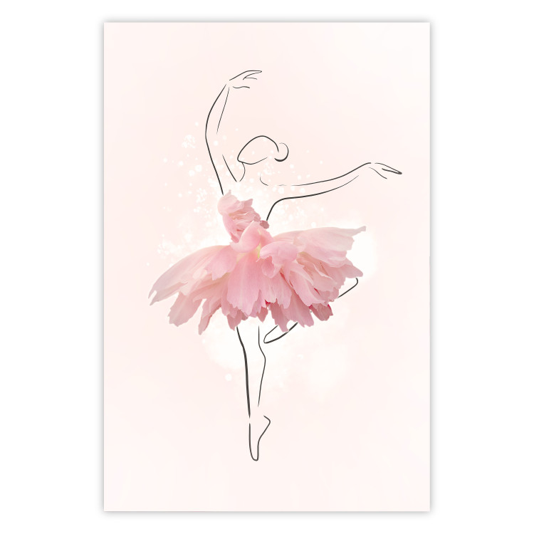 Wall Poster Dancer - Lineart of a Ballerina in a Dress Made of Pink Flower Petals 148557