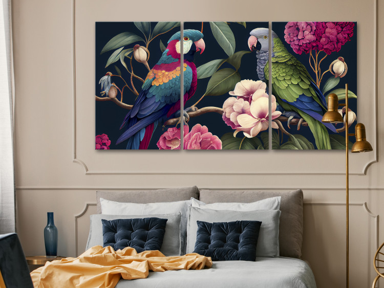 Canvas Print Tropical Birds - Exotic Parrots Among Blooming Trees 149857 additionalImage 3