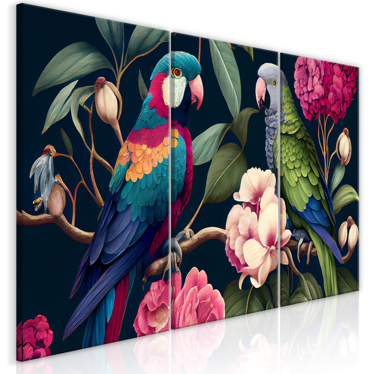 Canvas Print Tropical Birds - Exotic Parrots Among Blooming Trees 149857 additionalImage 2