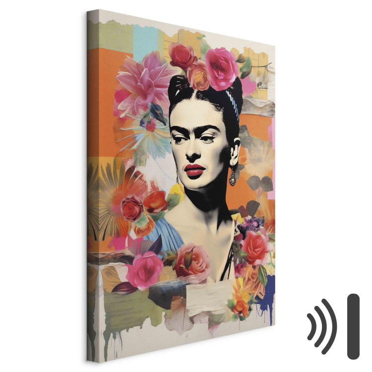 Canvas Print Portrait of the Painter - Frida Kahlo on a Pastel Floral Background 152257 additionalImage 8