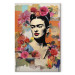 Canvas Print Portrait of the Painter - Frida Kahlo on a Pastel Floral Background 152257