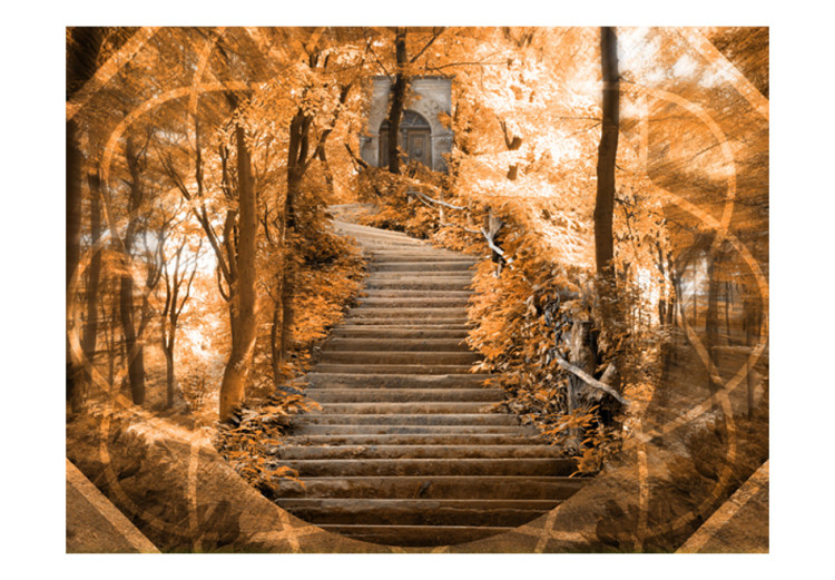 Wall Mural Autumn Fantasy - stairs leading to a gate among autumn trees 59757 additionalImage 1