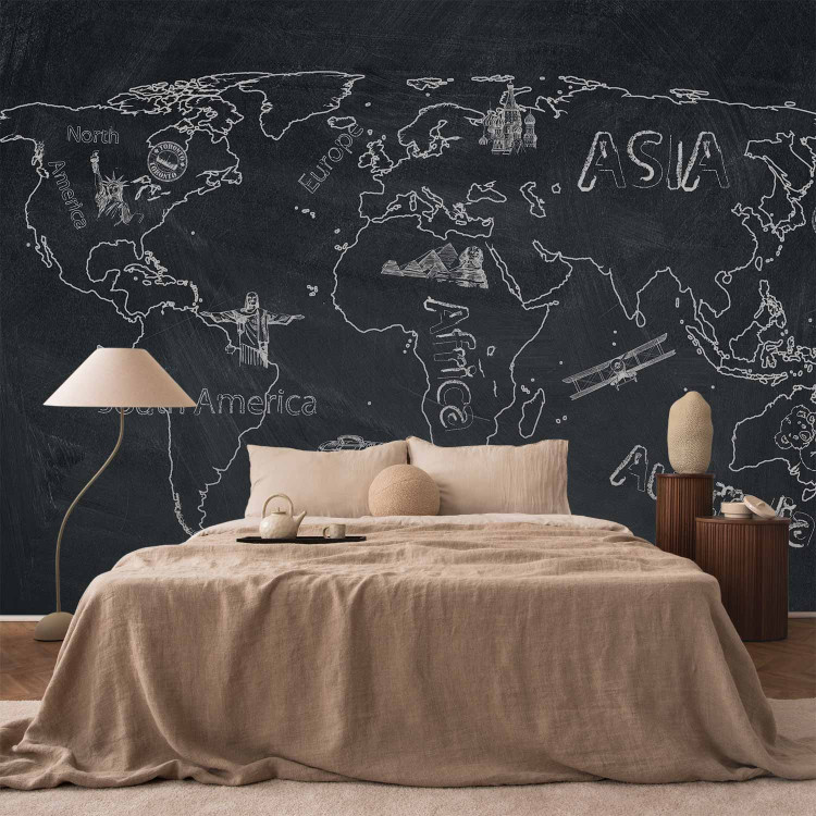 Photo Wallpaper World Map - sketch of continents on a black background 59957 additionalImage 2