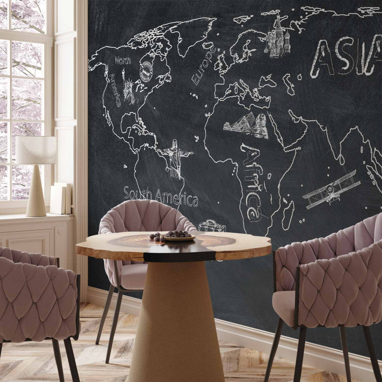 Photo Wallpaper World Map - sketch of continents on a black background 59957 additionalImage 7