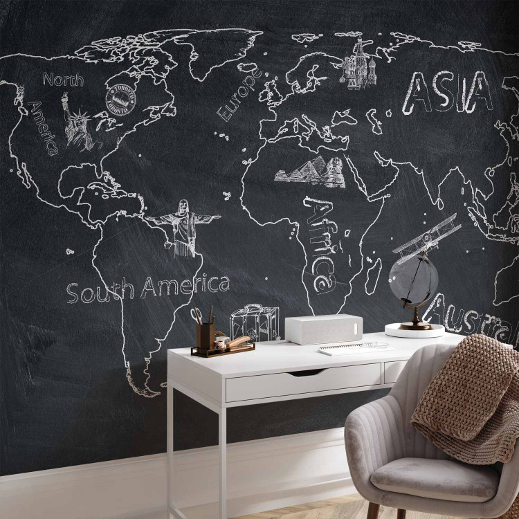Photo Wallpaper World Map - sketch of continents on a black background 59957 additionalImage 4