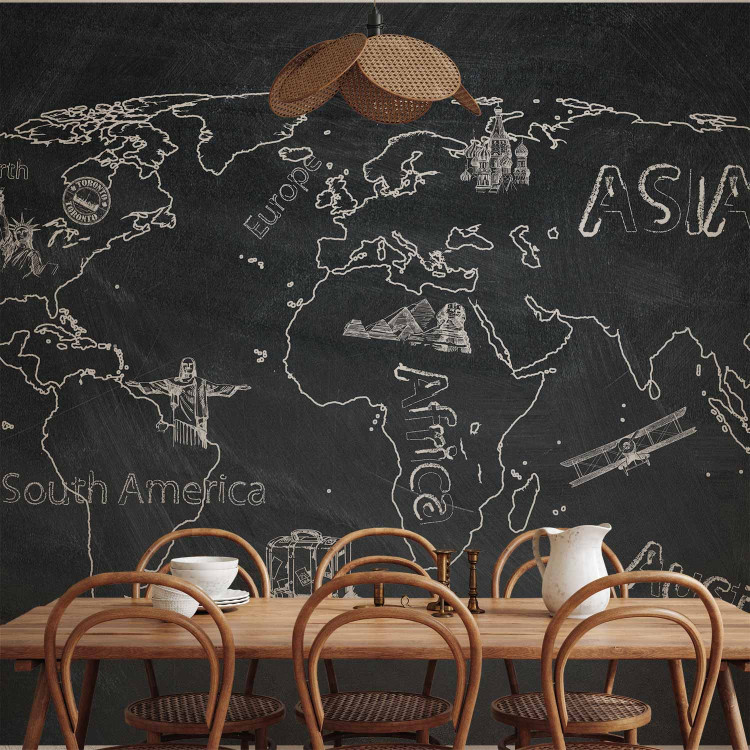 Photo Wallpaper World Map - sketch of continents on a black background 59957 additionalImage 6