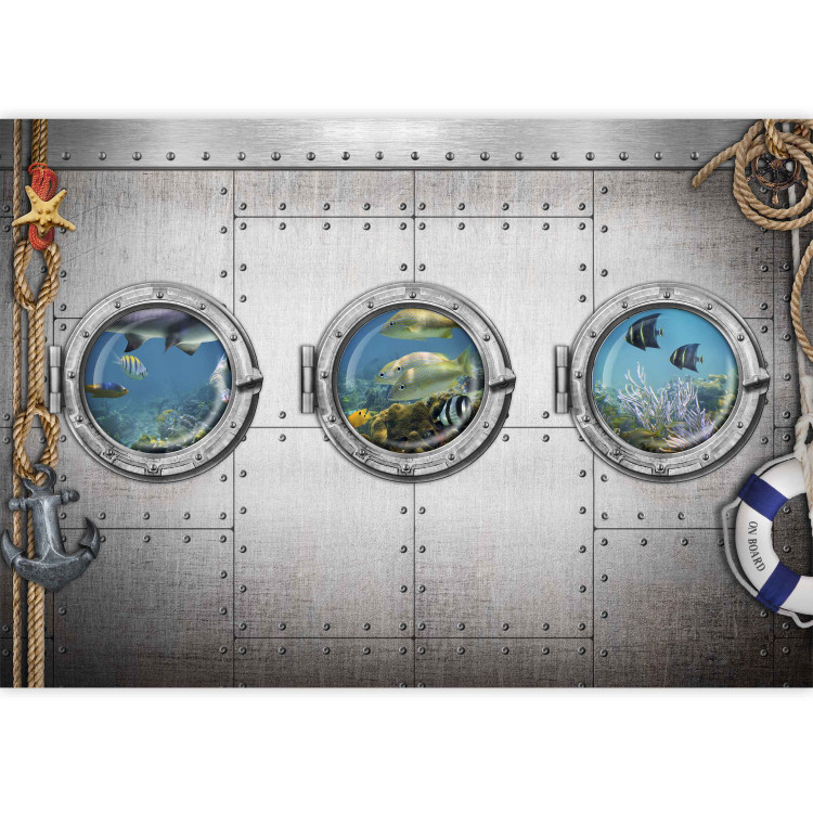 Wall Mural View of Marine Animals - Illusion of windows in a silver submarine 61257 additionalImage 3