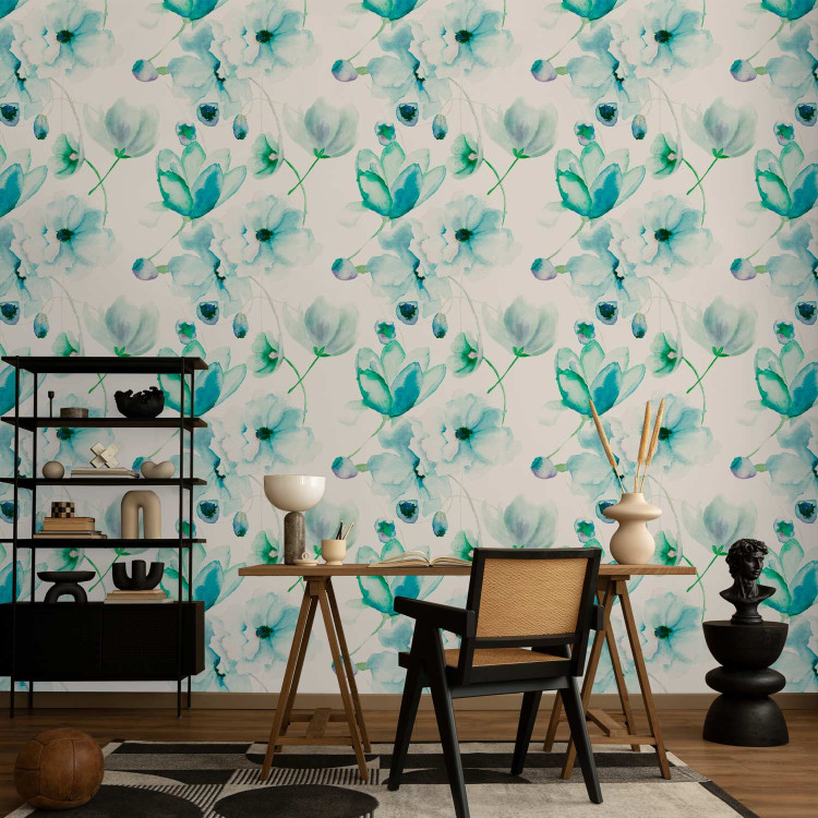 Modern Wallpaper Turquoise Flowers 89757 additionalImage 5
