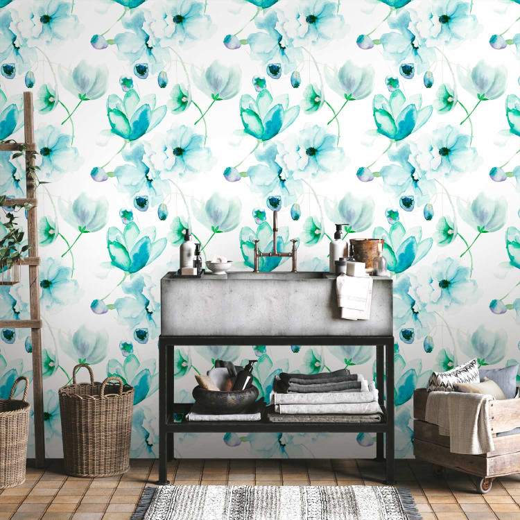 Modern Wallpaper Turquoise Flowers 89757 additionalImage 10