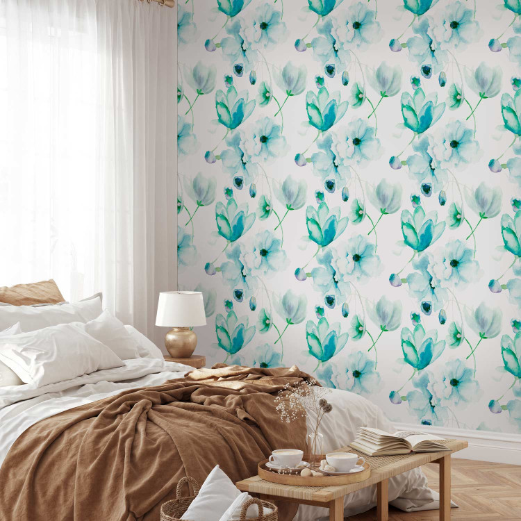 Modern Wallpaper Turquoise Flowers 89757 additionalImage 4